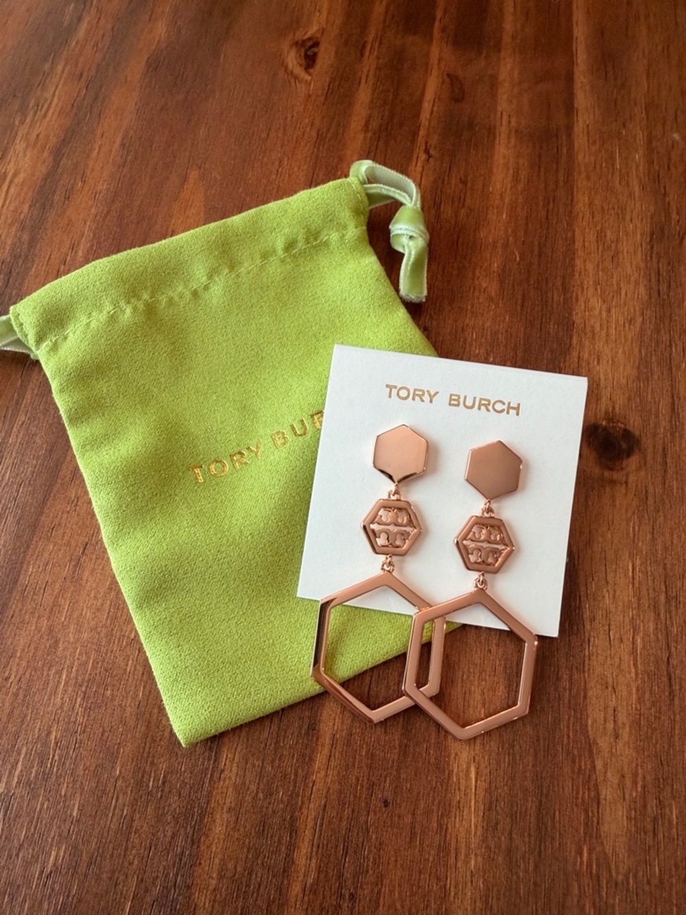 Tory Burch Rose Gold Geometric Hexagon Drop Earrings
